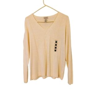 Classic Elements Ivory Pearl Accented Super Soft Grandmacore Feminine Sweater XL